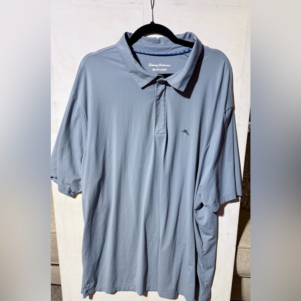 Tommy Bahama IslandZone Gray Polo with Blue Trim